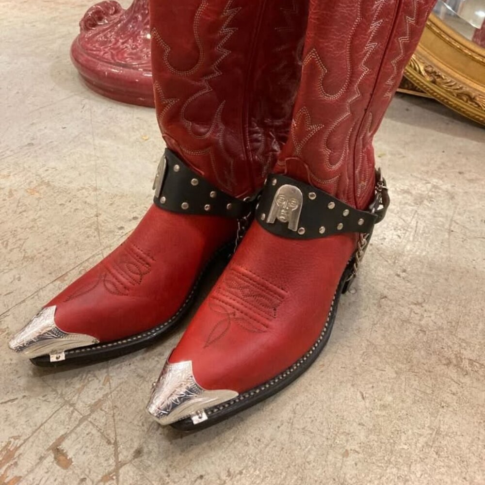 Vtg ABILENE cowboy western rockabilly metal tips harness womens boots sz 6.5 M